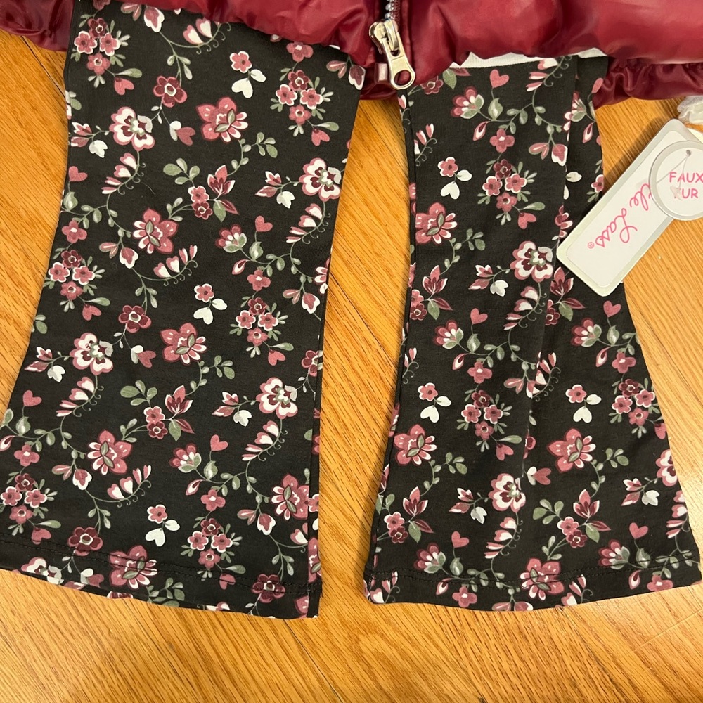 Kids Burgundy Vest Costume with Floral Pants shirt outfit - Picture 3 of 4